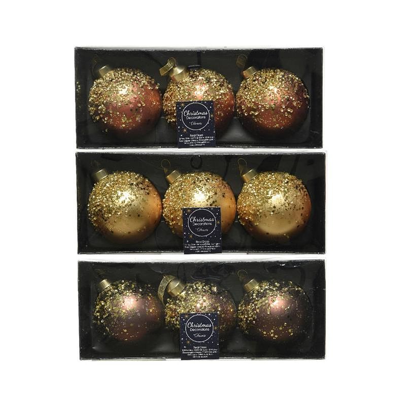 Foto van Decoris kerstballenset a 3 stuks bruin 8cm goud