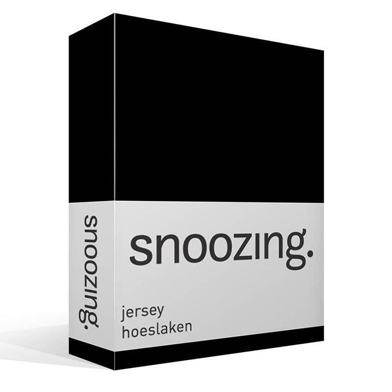 Foto van Snoozing jersey hoeslaken - 100% gebreide jersey katoen - lits-jumeaux (200x210/220 cm) - zwart