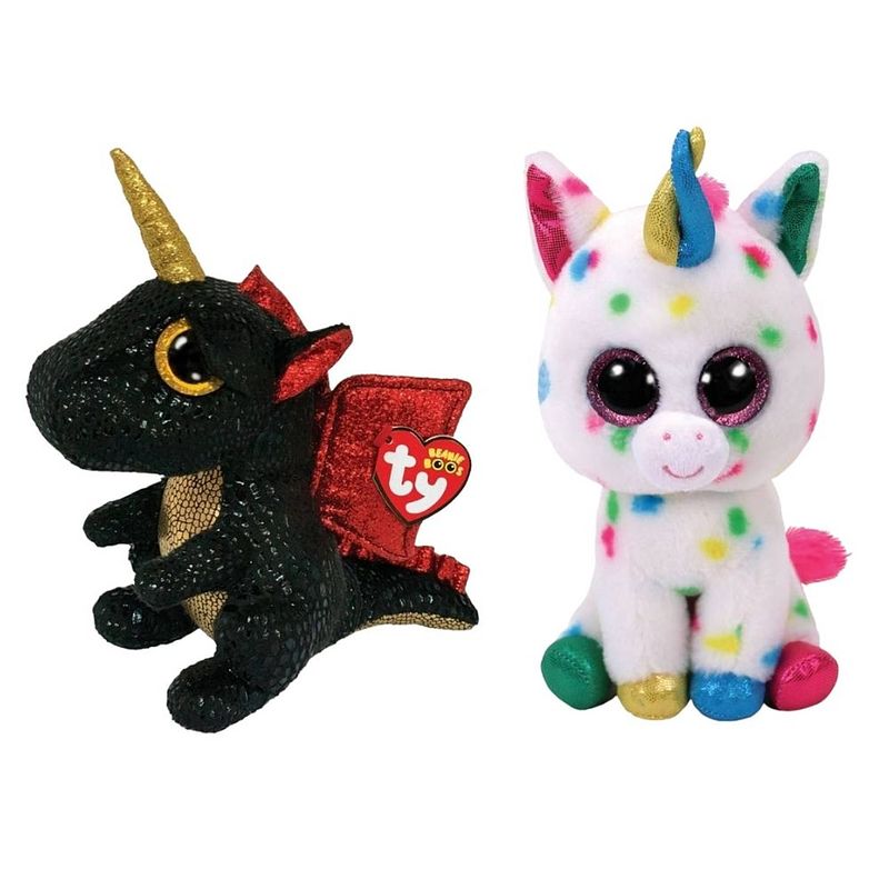 Foto van Ty - knuffel - beanie boo's - grindal dragon & harmonie unicorn