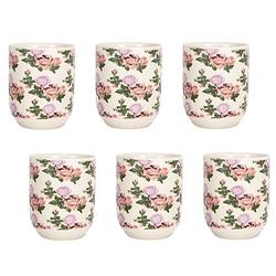 Foto van Haes deco - mokken set van 6 - ø 6x8 cm / 100 ml - met roze bloemen - mok