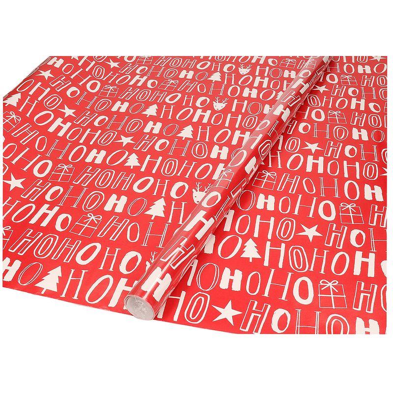 Foto van Kerst inpak/cadeaupapier - 3x stuks - 200 x 70 cm - rood ho ho ho - cadeaupapier