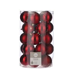 Foto van 25x kunststof kerstballen rood 8 cm - kerstbal