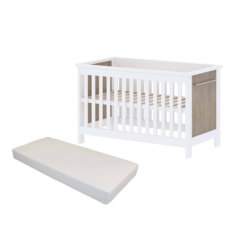 Foto van Cabino baby bed met matras noël eiken wit 60 x 120 cm