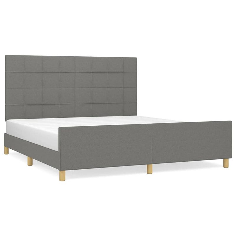 Foto van The living store bedframe met hoofdeinde stof donkergrijs 160x200 cm - bed