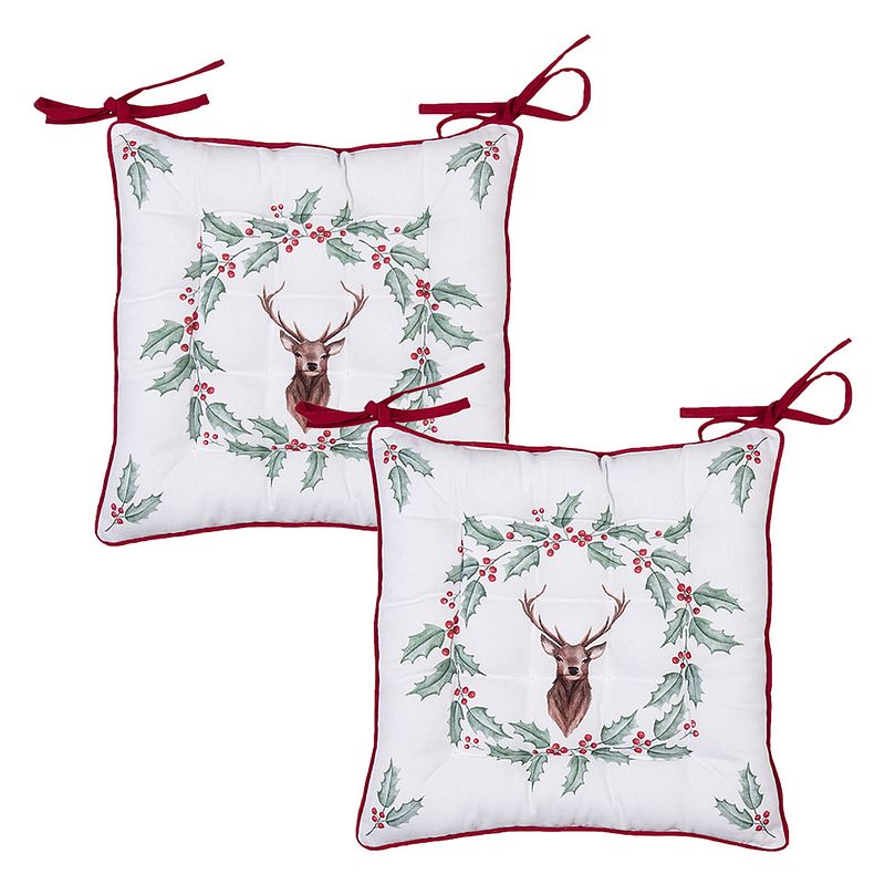 Foto van Haes deco - set van 2 sierkussens - 40x40x4 cm - 100% katoen - holly christmas