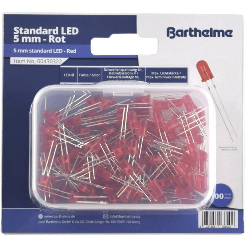 Foto van Barthelme led-assortiment rood rond 5 mm 800 mcd 35 ° 20 ma 2 v