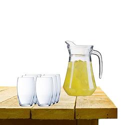 Foto van Luminarc karaf schenkkan van glas 1600 ml met 6x stuks versailles serie water/drink glazen 375 ml - drinkglazen
