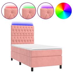 Foto van The living store bed - pocketvering - led - fluweel - 193 x 90 cm - roze