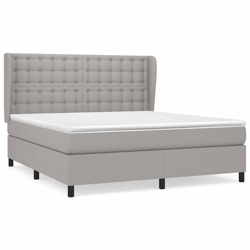 Foto van The living store boxspringbed - lichtgrijs - 203x183x118/128 cm - pocketveringmatras - middelharde ondersteuning -