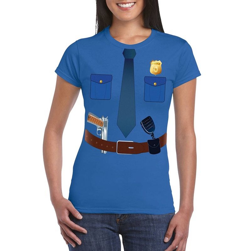 Foto van Politie verkleedkleding t-shirt blauw voor dames l - feestshirts