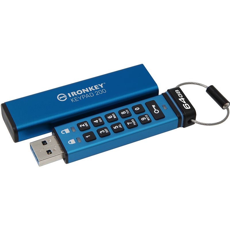 Foto van Kingston ironkey keypad 200 usb 3.2 gen 1 stick met hardware-versleuteling 64 gb