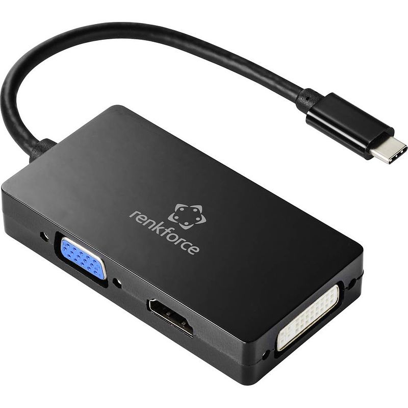 Foto van Renkforce rf-4633066 usb-c / hdmi / dvi / vga adapter [1x usb-c stekker - 1x vga-bus, hdmi-bus, dvi-bus 24+5-polig] zwart