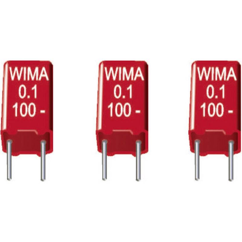 Foto van Wima mks2c031001a00kssd 1 stuk(s) mks-foliecondensator radiaal bedraad 0.1 µf 63 v/dc 20 % 5 mm (l x b x h) 7.2 x 2.5 x 6.5 mm