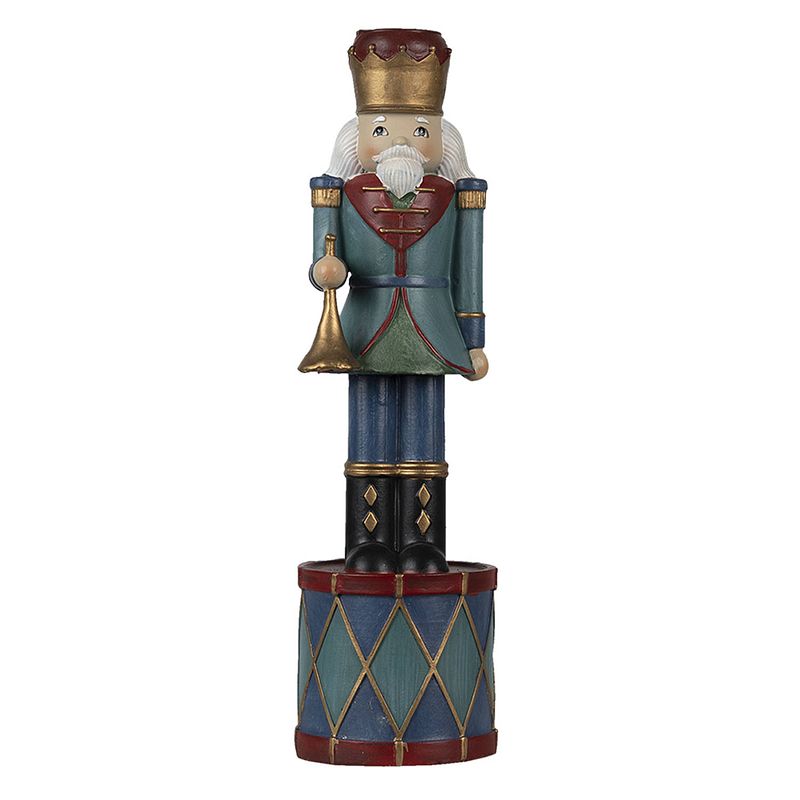 Foto van Clayre & eef decoratie figuur notenkraker ø 7*26 cm groen blauw kunststof kandelaar kerstversiering groen kandelaar