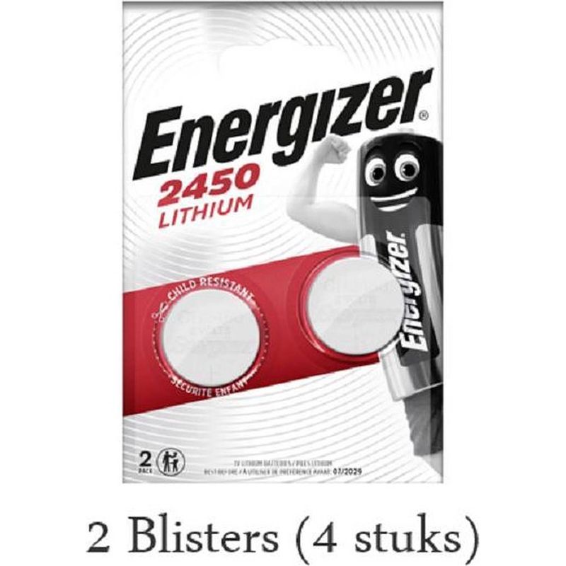 Foto van 4 stuks (2 blisters a 2 stuks) energizer lithium cr2450 knoopcel 3v