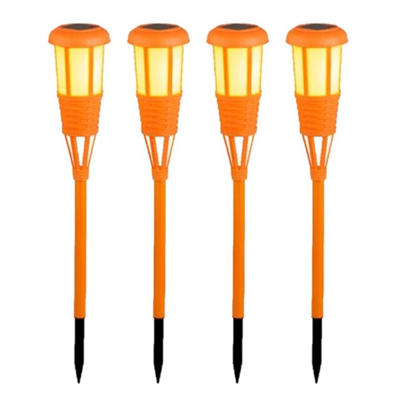 Foto van 4x stuks solar tuinfakkel/tuinlamp oranje op zonne-energie 61 cm - fakkels