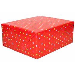 Foto van 3x inpakpapier/cadeaupapier rood met gekleurde stippen 200 x 70 cm - cadeaupapier