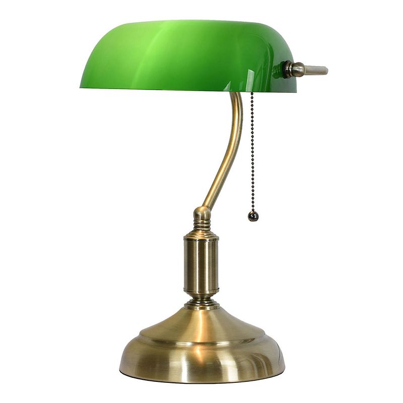 Foto van Haes deco - bureaulamp bankierslamp groen, goudkleurig 27x17x41 cm e27/max 1x60w