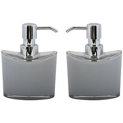 Foto van Msv zeeppompje/dispenser aveiro - 2x - ps kunststof - lichtgrijs/zilver - 11 x 14 cm - 260 ml - zeeppompjes