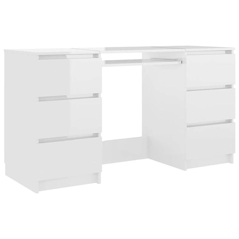 Foto van The living store schrijftafel bureau - 140 x 50 x 77 cm - hoogglans wit - 6 lades