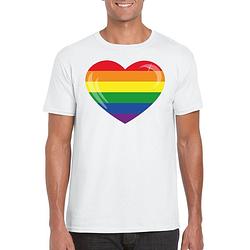 Foto van Gay pride t-shirt met regenboog vlag in hart wit heren 2xl