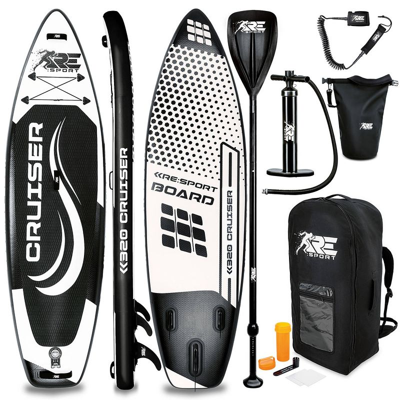 Foto van Re: sport-sup board 320 cm zwart-supboard- opblaasbaar- stand up paddle set- surfboard --paddling premium