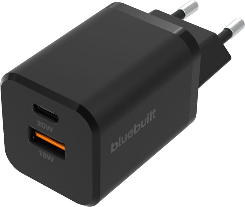 Foto van Bluebuilt power delivery en quick charge oplader met 2 usb poorten 38w zwart