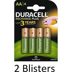 Foto van 8 stuks (2 blisters a 4 st) duracell aa oplaadbare batterijen