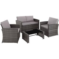 Foto van Tectake® - wicker zitgroep loungeset tuinset lucca - 1 bank/2 stoelen/1 tafel met glasplaat - grijs - 404918