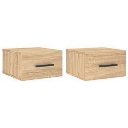 Foto van The living store wandnachtkastje 2 stuks - sonoma eiken - 35 x 35 x 20 cm - bewerkt hout