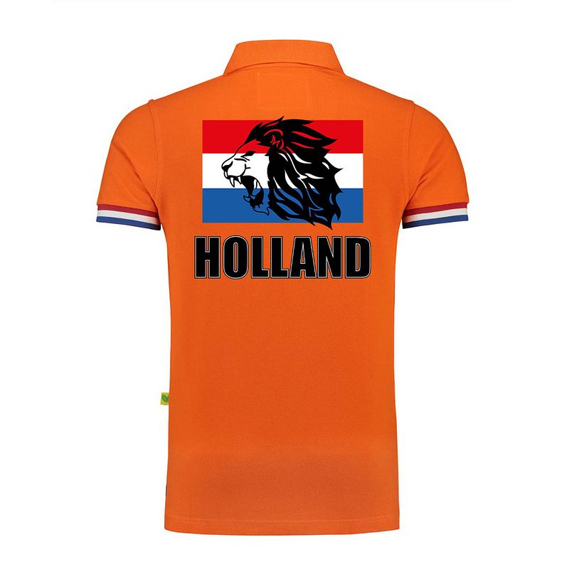 Foto van Holland fan polo t-shirt oranje luxe kwaliteit nederlandse vlag met leeuw - 200 grams - heren s - feestshirts