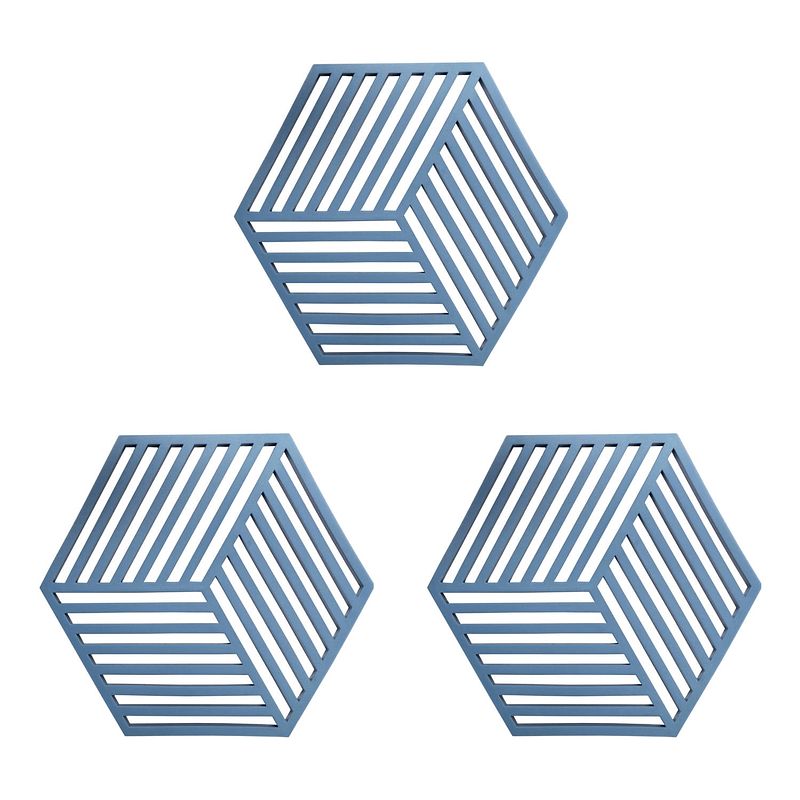 Foto van Krumble pannenonderzetter hexagon - blauw - set van 3