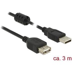 Foto van Delock usb-kabel usb 2.0 usb-a stekker, usb-a bus 3.00 m zwart met ferrietkern 84886