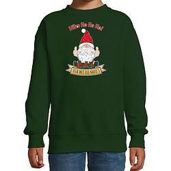 Foto van Bellatio decorations kersttrui/sweater voor kinderen - kado gnoom - groen - kerst kabouter 14-15 jaar (170/176) - kerst