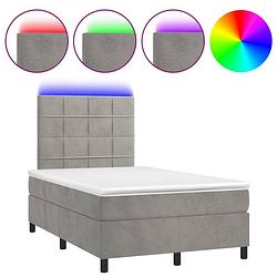 Foto van The living store boxspring met matras en led fluweel lichtgrijs 120x200 cm - bed