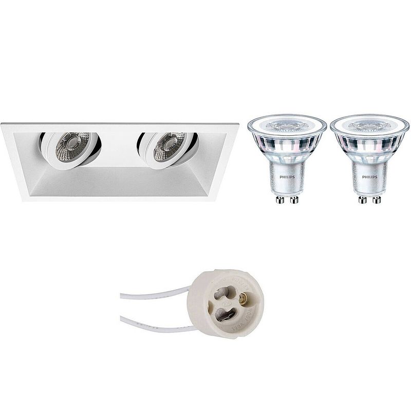 Foto van Led spot set - pragmi zano pro - gu10 fitting - inbouw rechthoek dubbel - mat wit - kantelbaar - 185x93mm - philips -