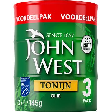 Foto van John west tonijnstukken in zonnebloemolie 3 x 145 gram bij jumbo