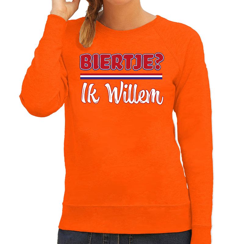 Foto van Oranje koningsdag sweater - biertje? ik willem - dames m - feesttruien