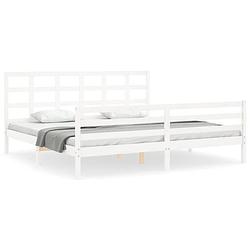 Foto van The living store massief grenenhouten bedframe - king size - functioneel hoofd- en voeteneinde - wit - 205.5 x 205.5 x