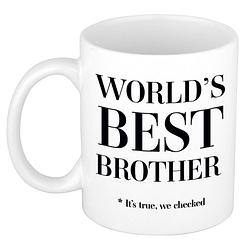 Foto van Worlds best brother cadeau koffiemok / theebeker wit 330 ml - cadeau mokken - feest mokken