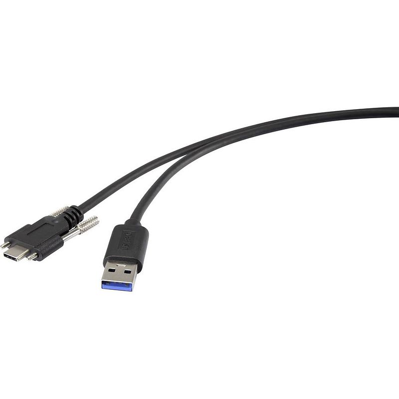 Foto van Renkforce usb-kabel usb 3.2 gen1 (usb 3.0 / usb 3.1 gen1) usb-a stekker, usb-c stekker 1.00 m zwart schroefbaar rf-3773814