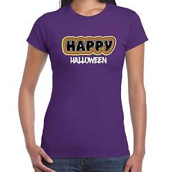 Foto van Bellatio decorations halloween verkleed t-shirt dames - happy halloween - paars - themafeest outfit m - feestshirts