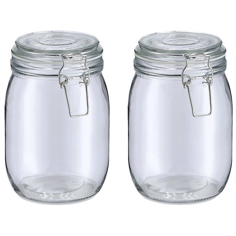 Foto van Zeller voorraadpot/bewaarpot alfie - 2x - 1l - glas - beugelsluiting - d11 x h17 cm - voorraadpot