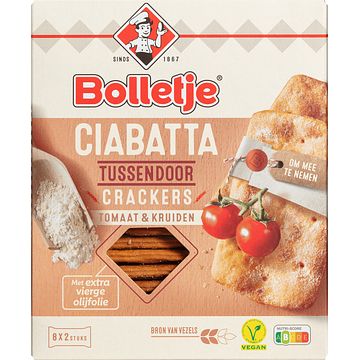 Foto van Bolletje ciabatta tussendoor crackers tomaat & kruiden 8 x 2 stuks 190g bij jumbo