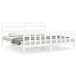 Foto van The living store massief grenenhouten bedframe - wit - 206 x 205.5 x 100 cm - multiplex lattenbodem