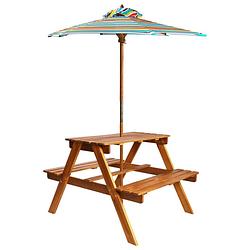 Foto van Vidaxl kinderpicknicktafel met parasol 79x90x60 cm massief acaciahout