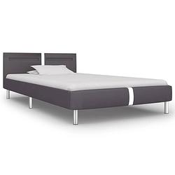 Foto van The living store bedframe - grijs - 90 x 200 cm - met led-strip - mdf en kunstleer