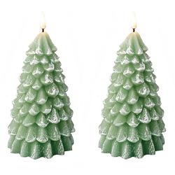 Foto van 2x stuks led kaarsen kerstboom kaars groen d10 x h22 cm - led kaarsen