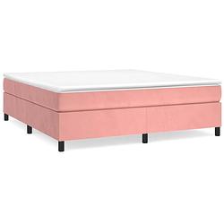 Foto van The living store boxspringframe - fluwelen stof - multiplex lattenbodem - roze - 160x200 cm - the living store