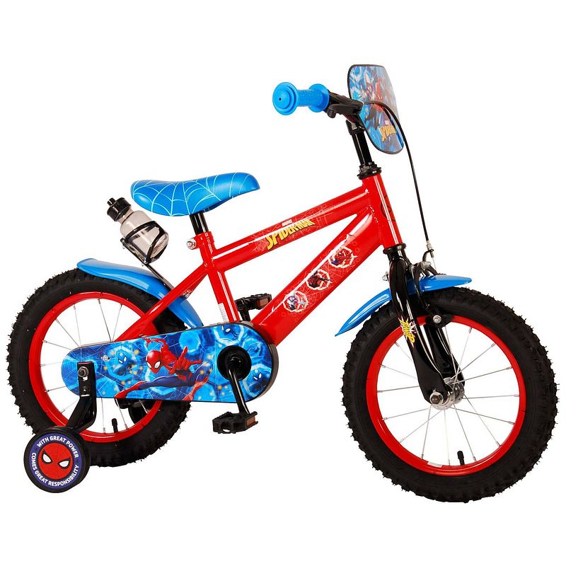 Foto van Marvel jongensfiets ultimate spider-man 14 inch 25 cm jongens terugtraprem blauw/rood